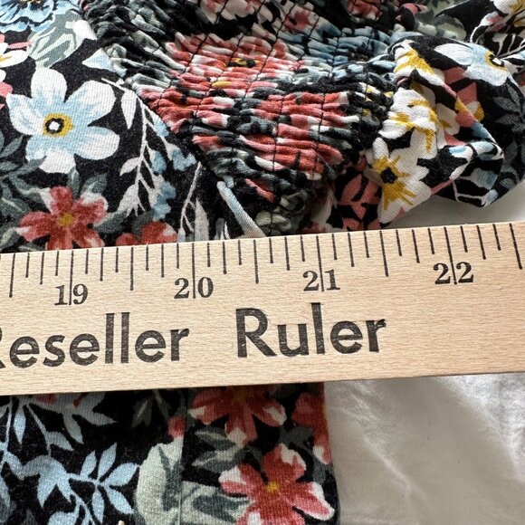 Loft Plus Womens Floral Print Short Smocked Ruffle Sleeve Dress Size 14 Boho - Picture 6 of 7